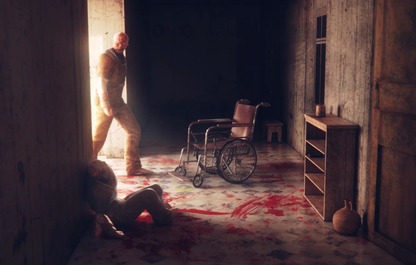 Photo wallpaper death, blood, corridor, dead, Hospital, outlast