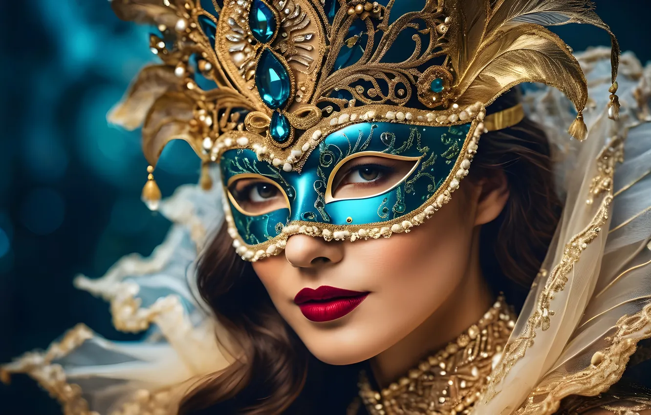 Photo wallpaper girl, mask, Carnival Mask, AI art, neural network