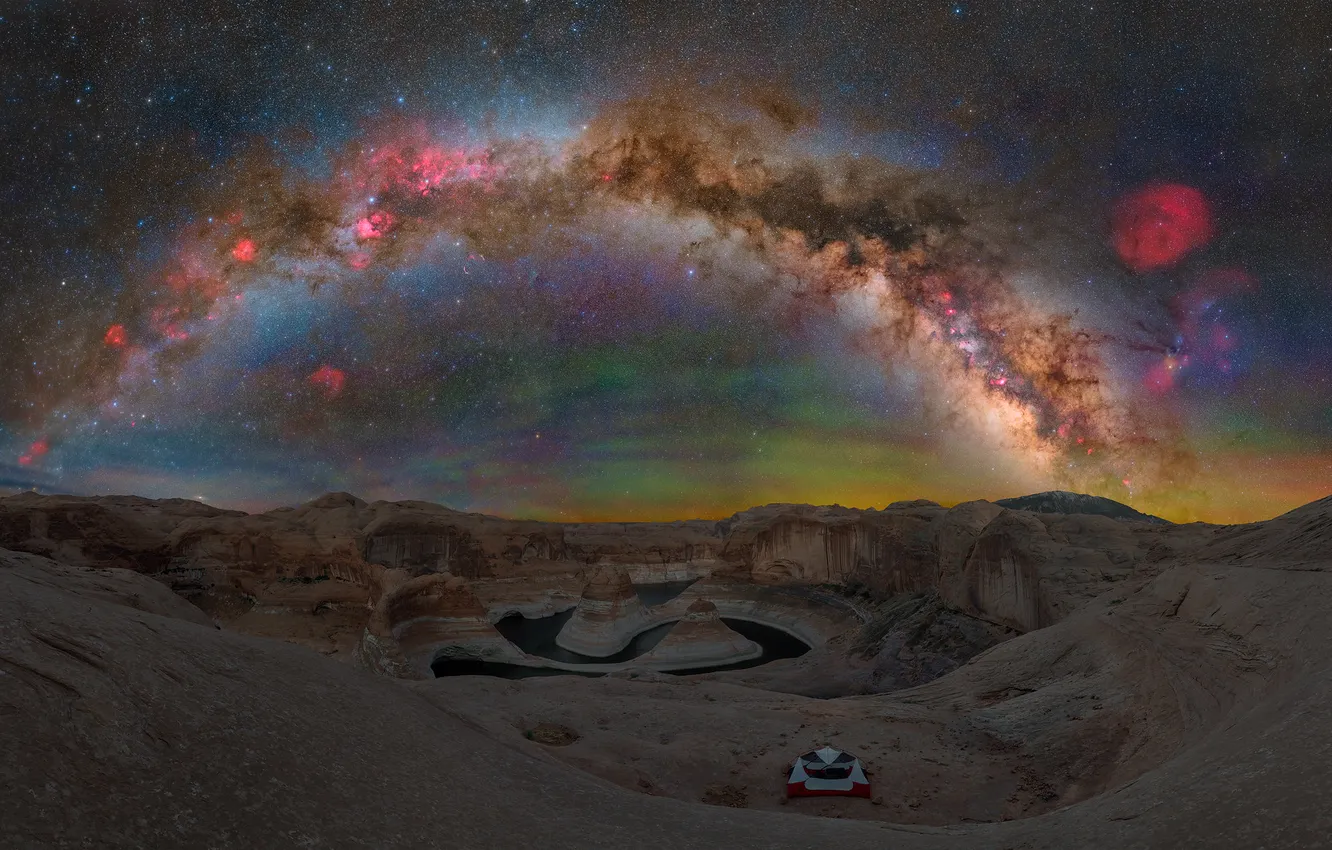 Photo wallpaper the sky, mountains, night, rocks, desert, dal, the milky way