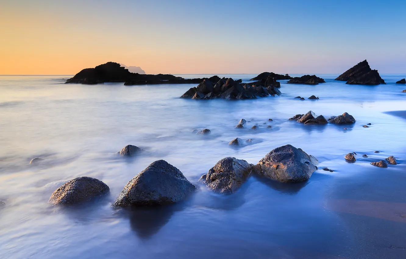 Photo wallpaper sea, stones, coast, outdoor