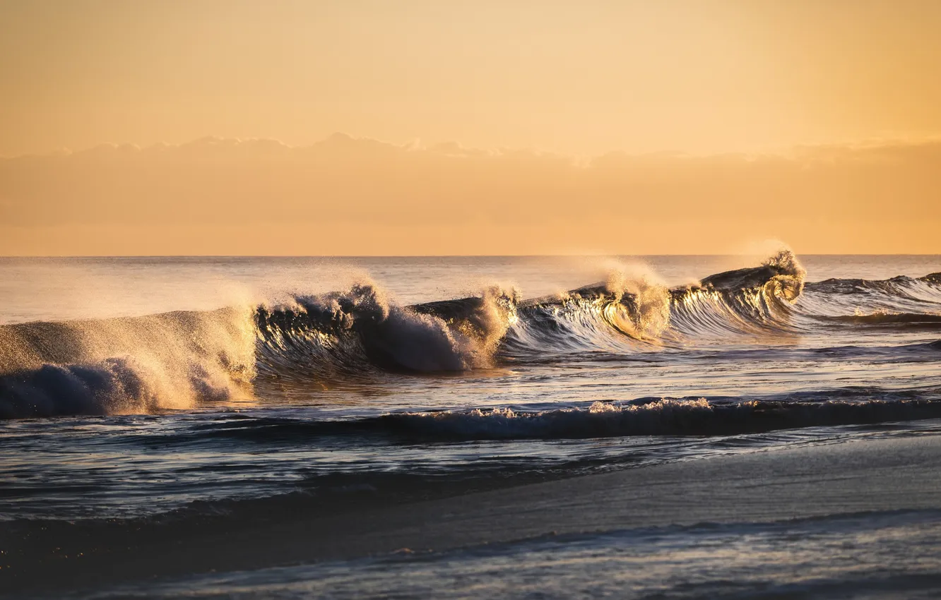 Photo wallpaper sea, wave, water, squirt, horizon, tide, sunlight, the Shine of the water