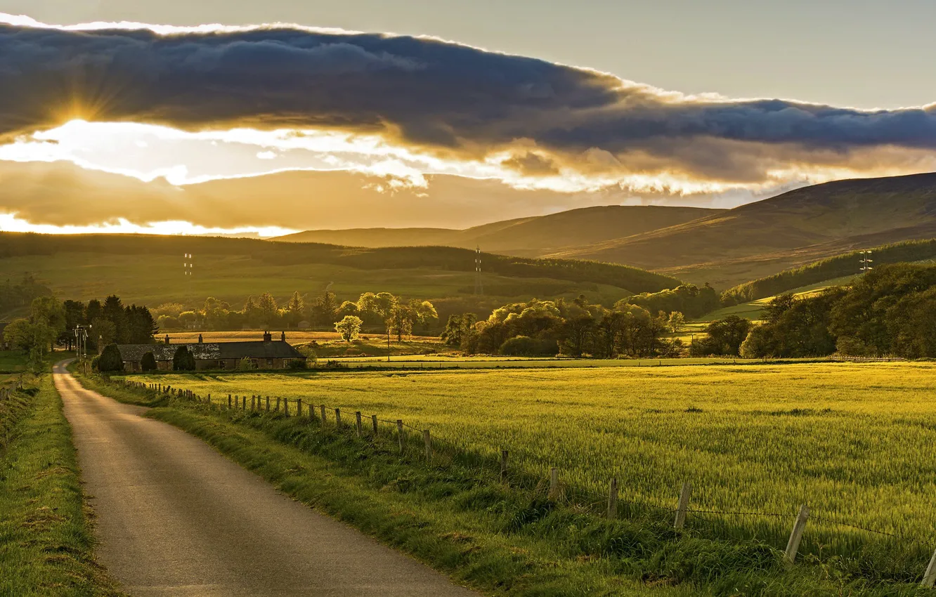 Photo wallpaper road, field, Scotland
