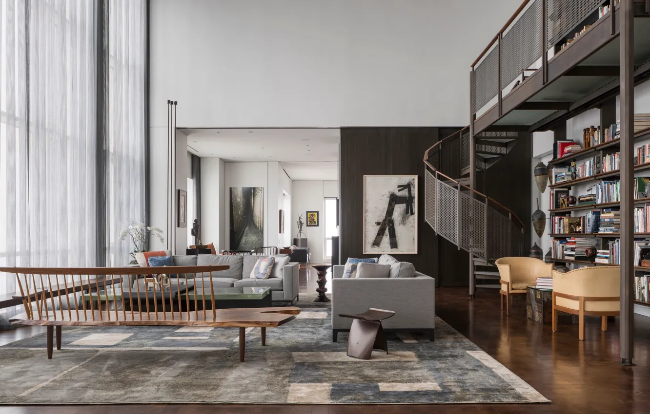 Photo wallpaper interior, Chicago, library, living room, by Wheeler Kearns Architects, Residence for Two Collectors