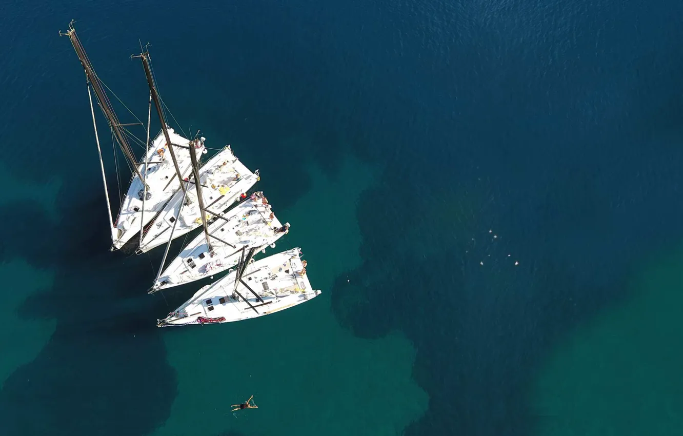 Photo wallpaper sea, stay, yachts, group, Greece, top, mast, at anchor