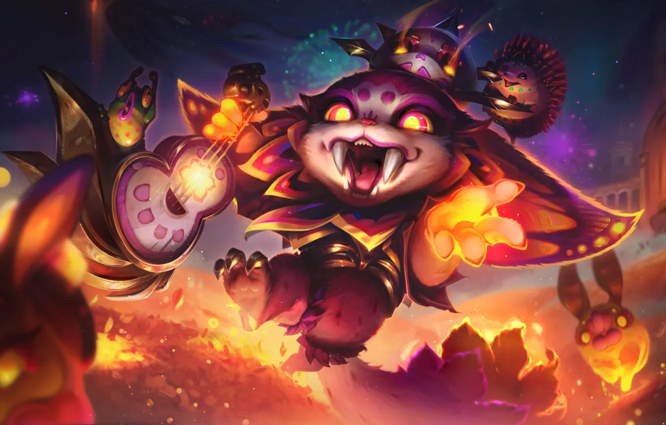 Photo wallpaper smile, holiday, guitar, salute, League of Legends, digital art, Riot Games, Gnar