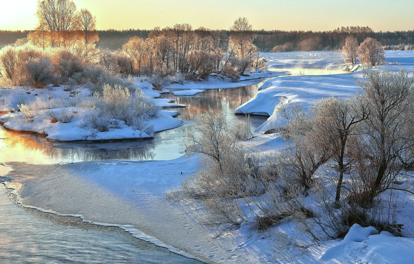 Photo wallpaper winter, frost, river