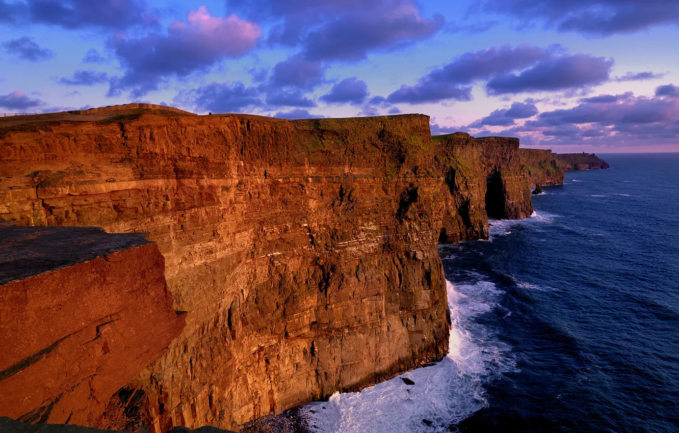 Photo wallpaper sea, clouds, surf, rock, Ireland