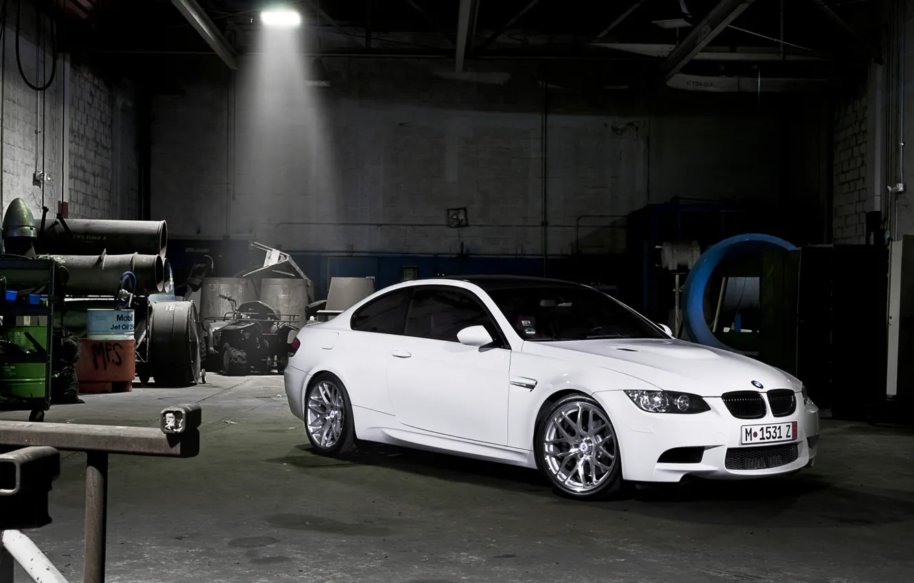 Photo wallpaper white, darkness, tuning, garage, BMW, BMW, tuning, the front