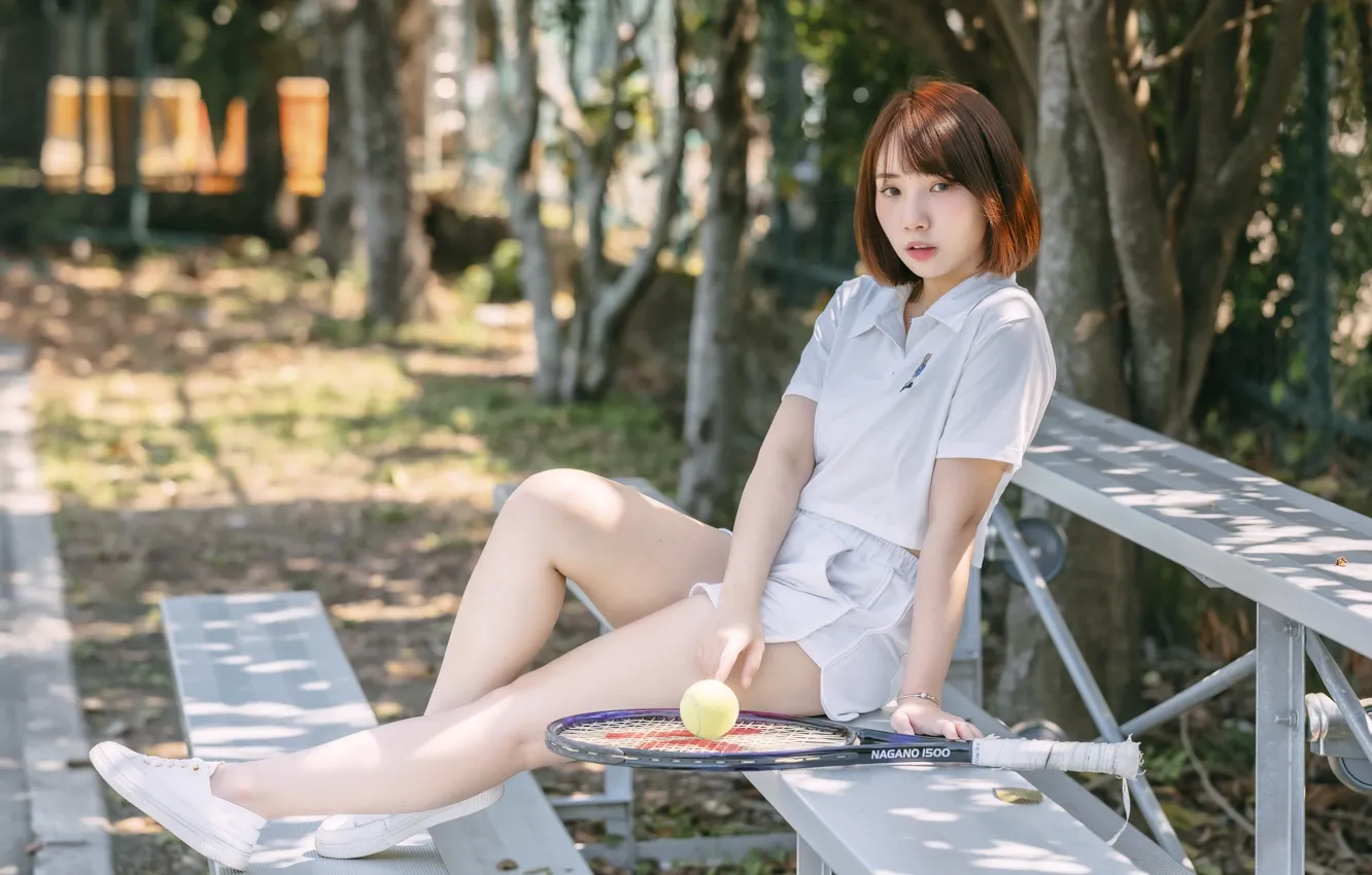 Photo wallpaper girl, racket, Asian