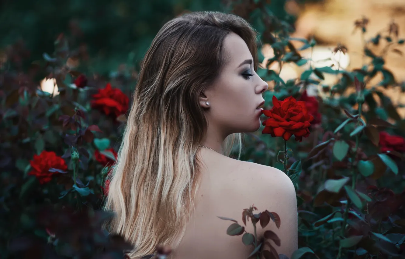 Photo wallpaper girl, flowers, face, feelings, portrait, makeup, gentle, brown hair