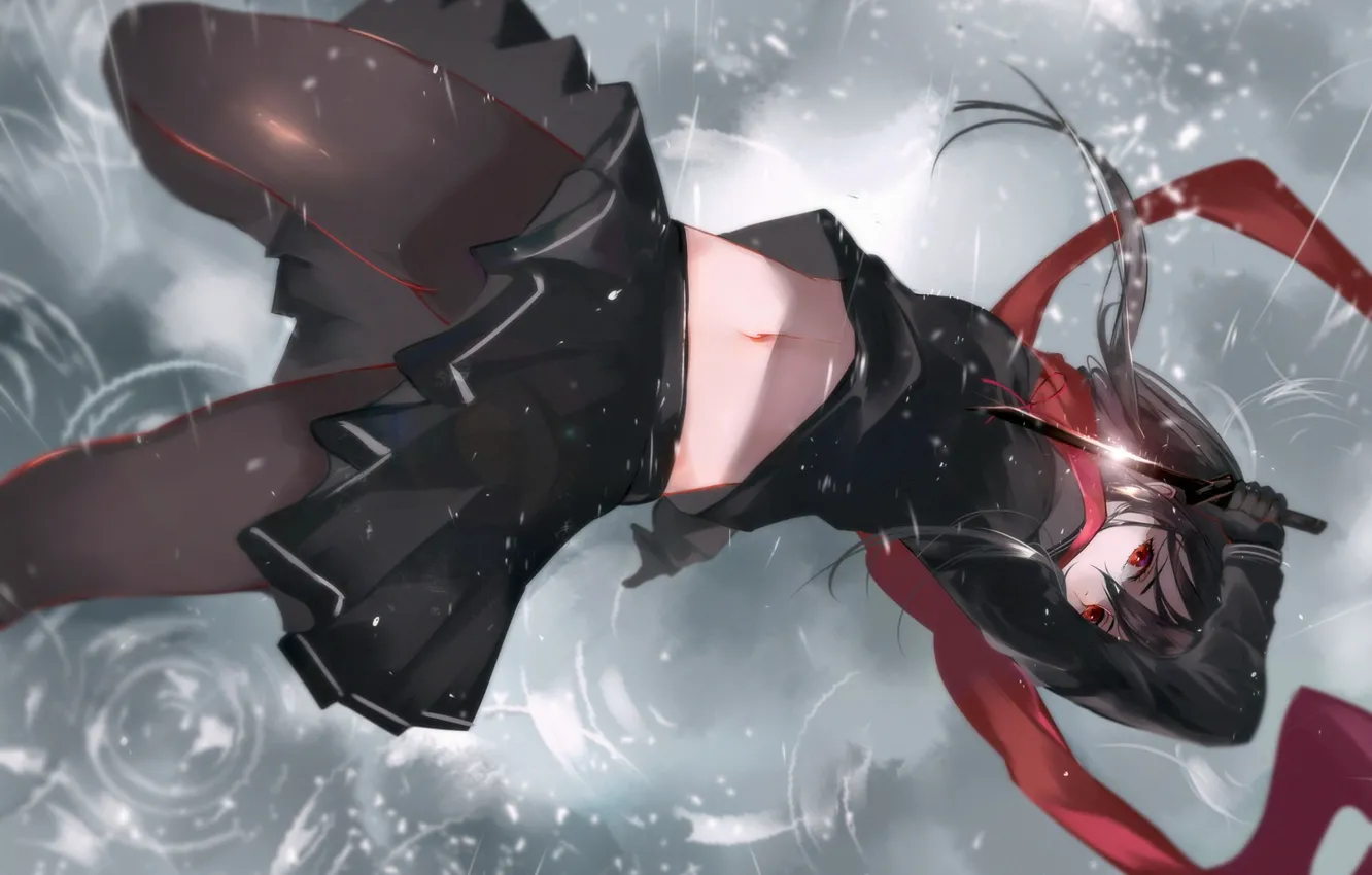 Photo wallpaper girl, rain, sword, scarf