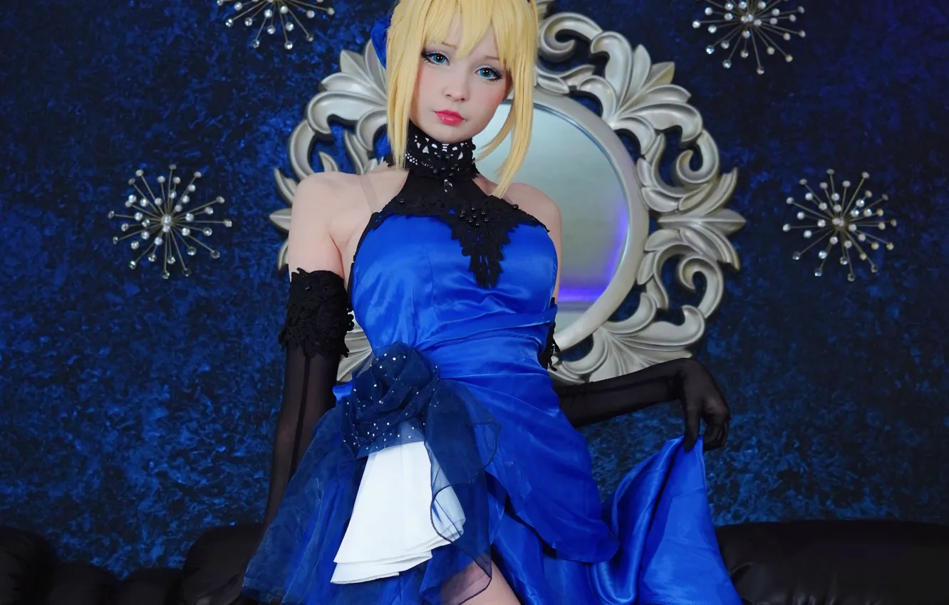 Photo wallpaper girl, sexy, dress, saber, blue eyes, beautiful, short hair, pretty