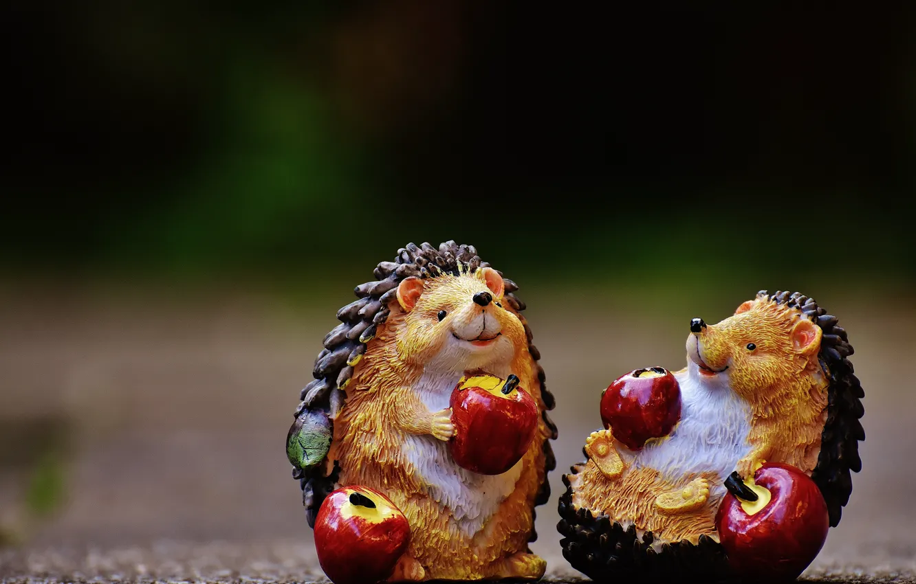 Photo wallpaper pose, smile, the dark background, apples, toy, two, positive, pair