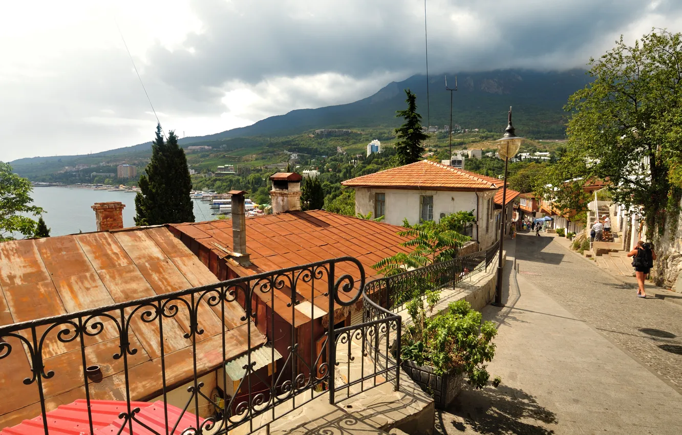 Photo wallpaper trees, nature, street, building, home, buildings, Crimea, Yalta