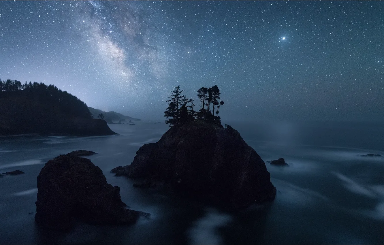 Photo wallpaper landscape, nature, night, island