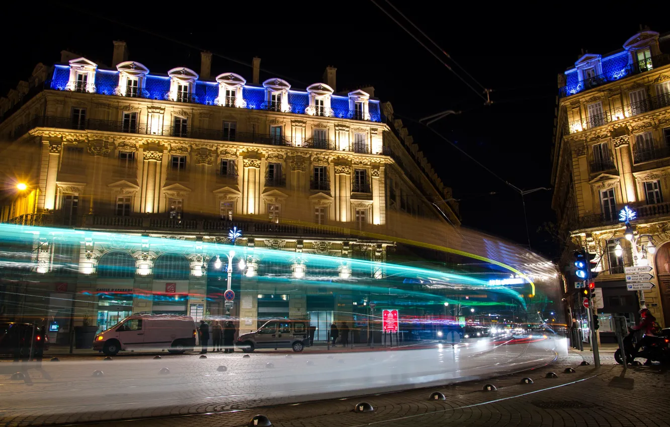 Photo wallpaper night, lights, France, home, area, Marseille