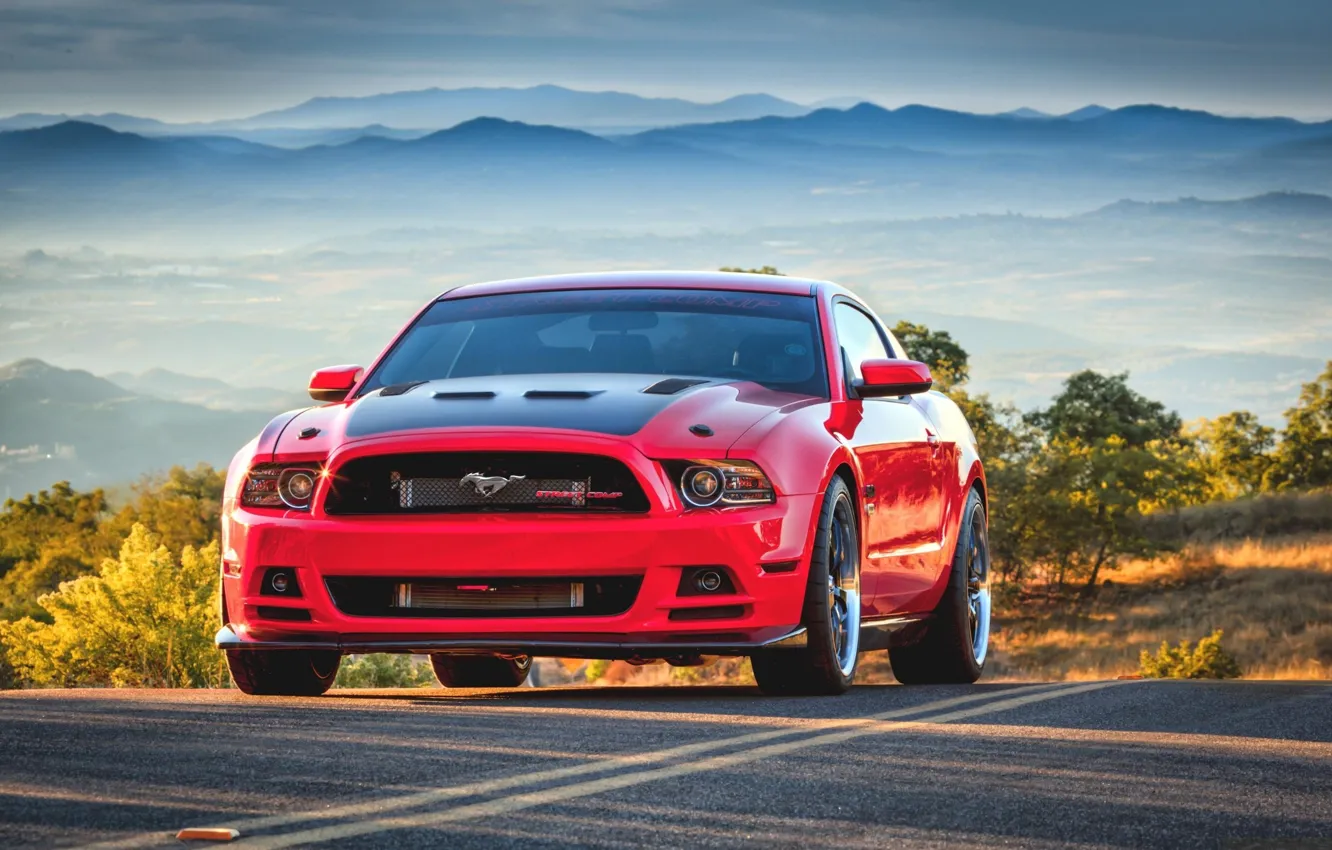 Photo wallpaper red, Mustang, red, ford, tuning, muscle car, street, oil CT