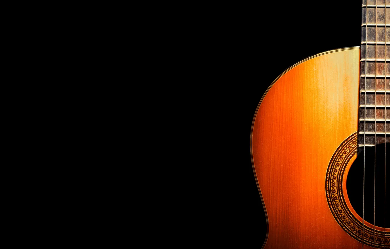 Photo wallpaper music, guitar, black background, musical instrument
