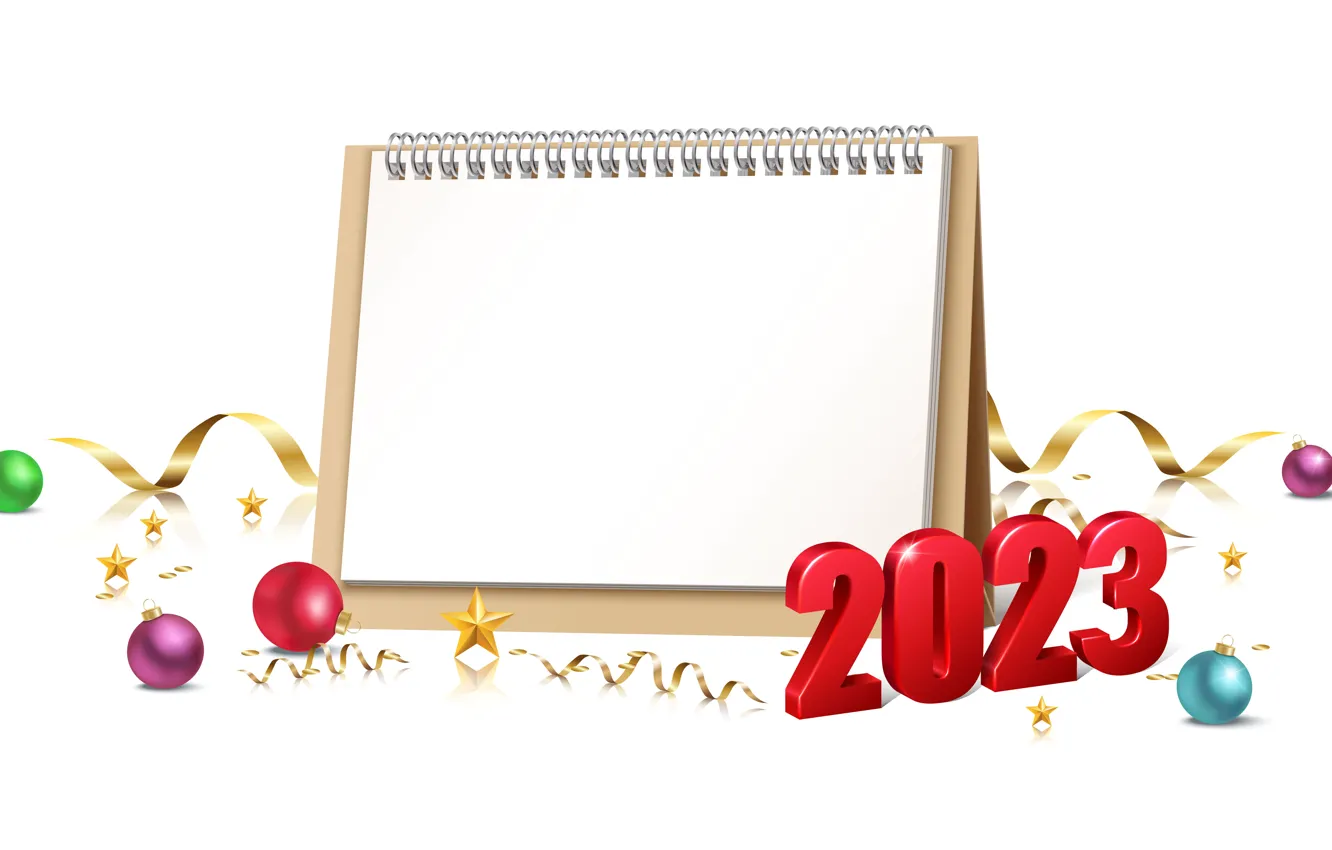 Photo wallpaper balls, red, paper, new year, figures, Notepad, serpentine, stars