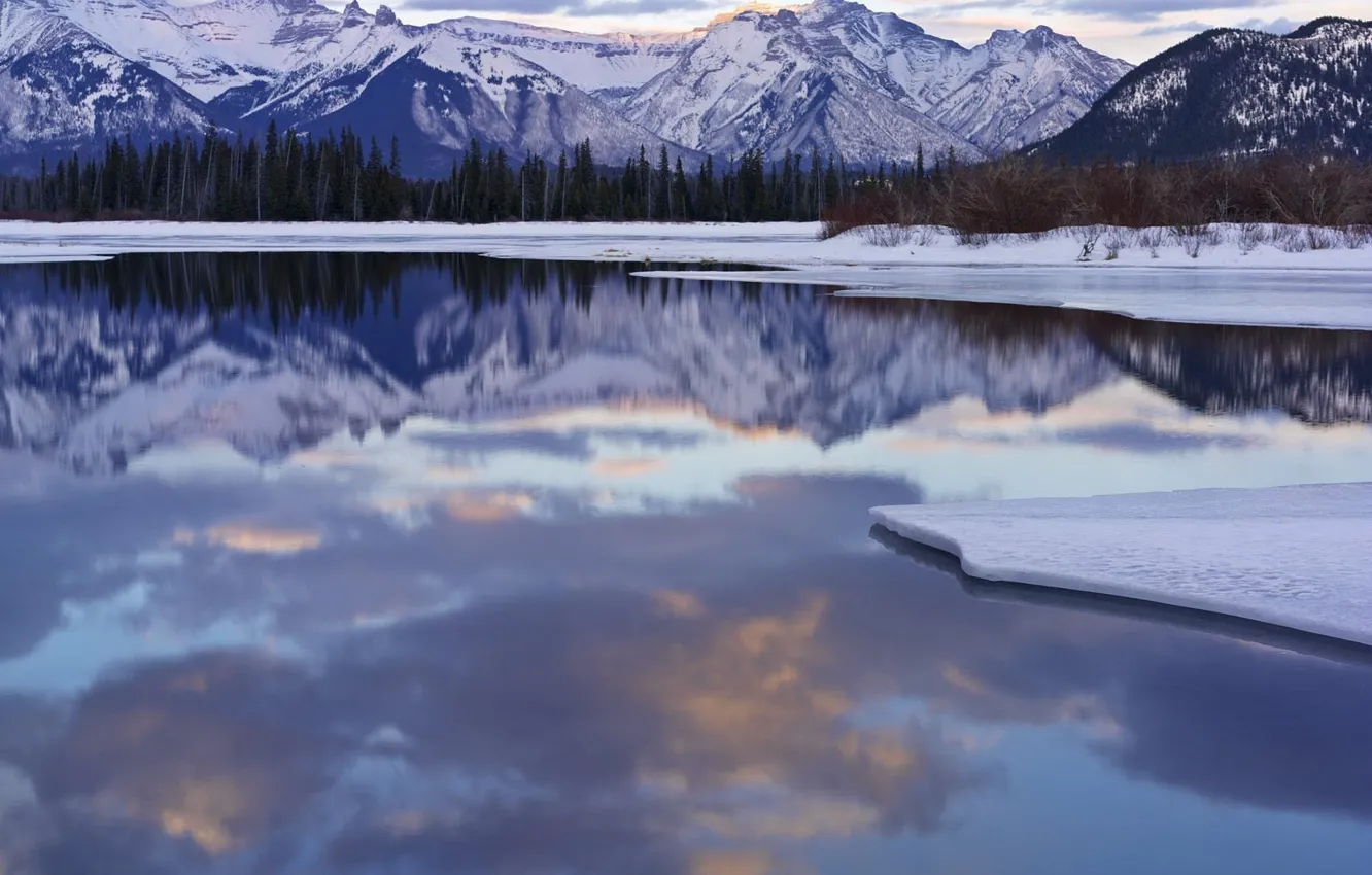 Photo wallpaper winter, snow, mountains, lake