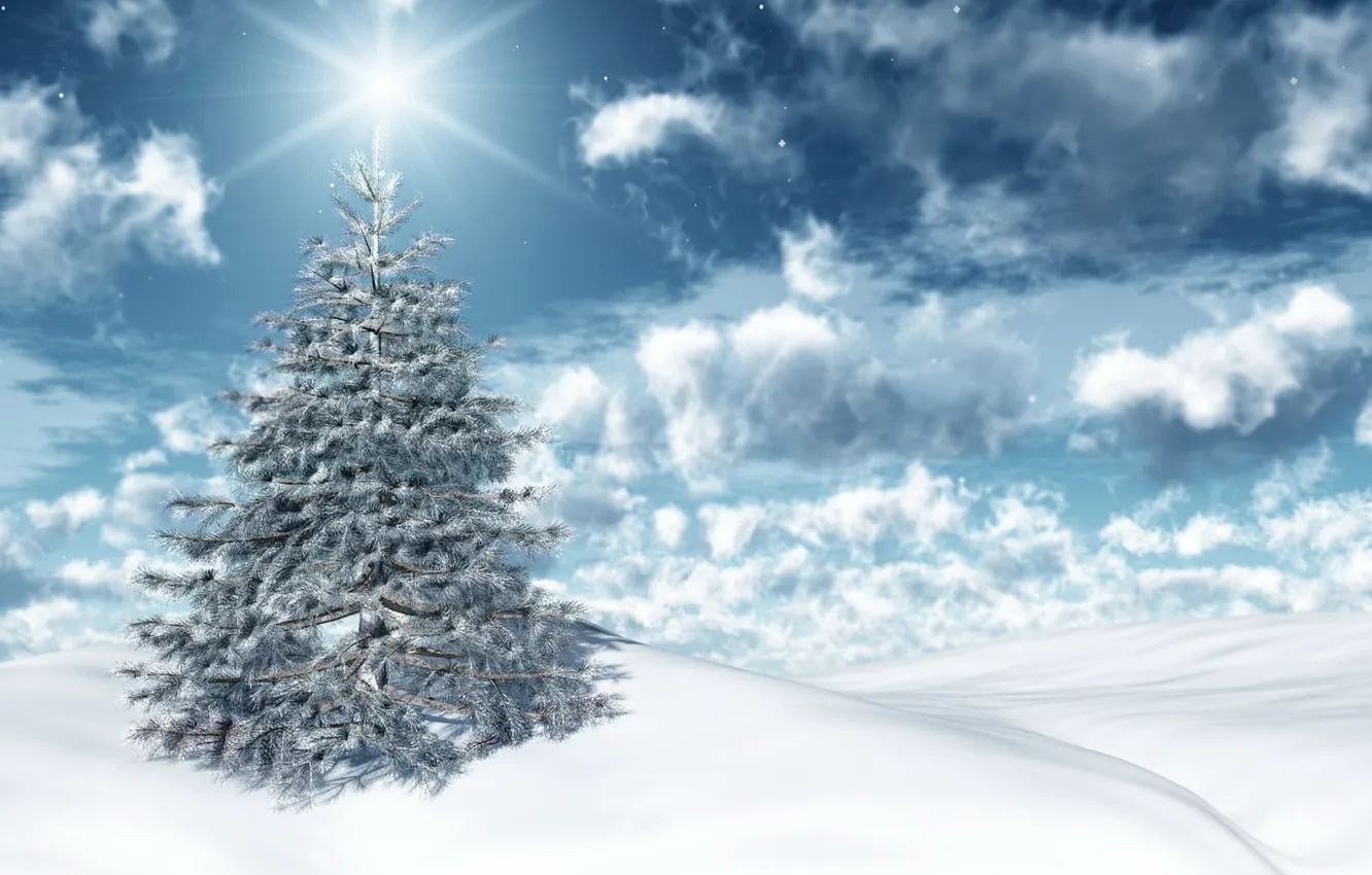 Photo wallpaper winter, the sky, the sun, clouds, light, snow, holiday, new year