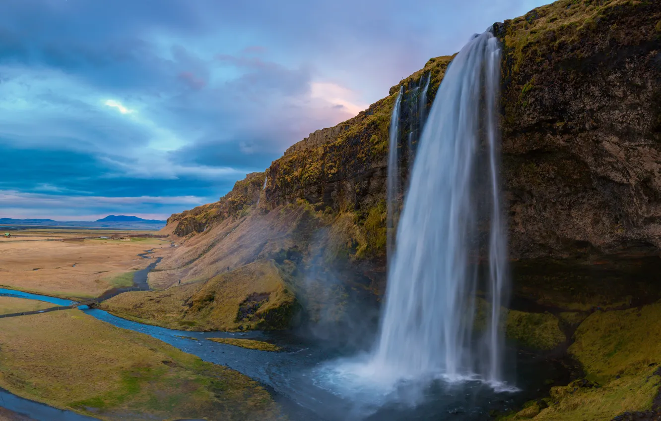 Photo wallpaper nature, rocks, shore, waterfall, stream