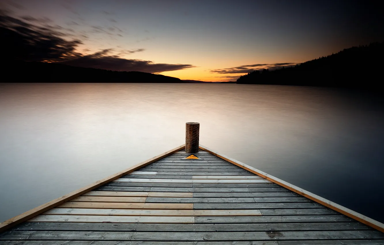 Photo wallpaper Resistance, sunset, lake, pier, triangle