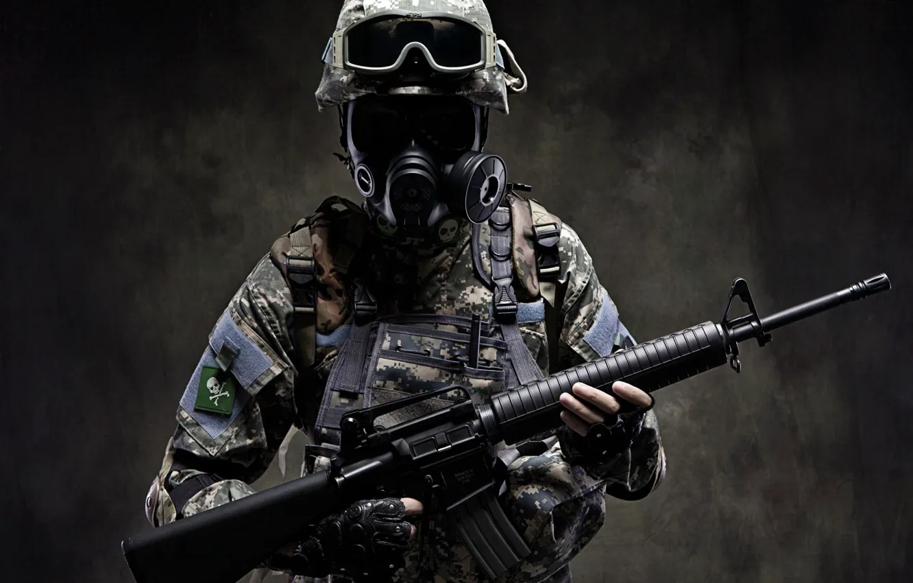 Photo wallpaper weapons, machine, gas mask, Soldiers, special forces