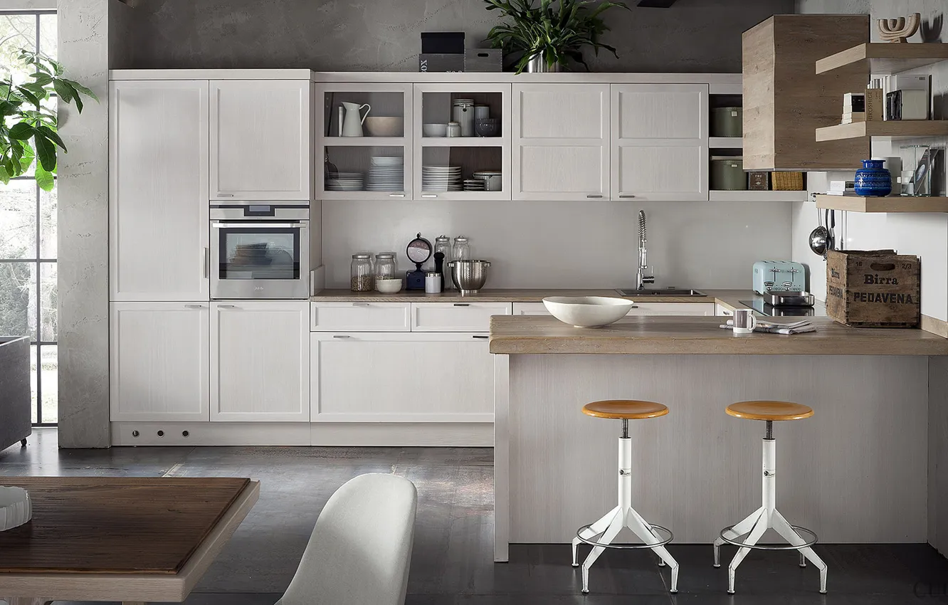 Photo wallpaper style, Villa, interior, Italy, kitchen, dining room, dining area, Italian design