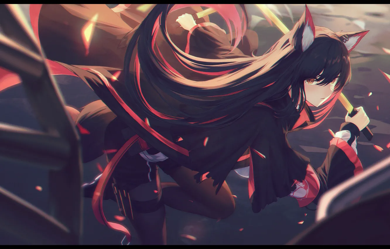 Photo wallpaper girl, katana, ears, Texas, Arknights, by Xeonomi