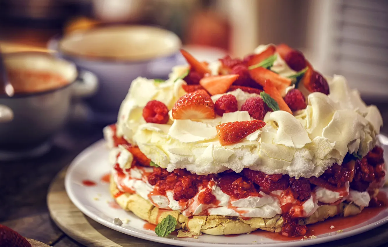 Photo wallpaper berries, cake, cream, layer