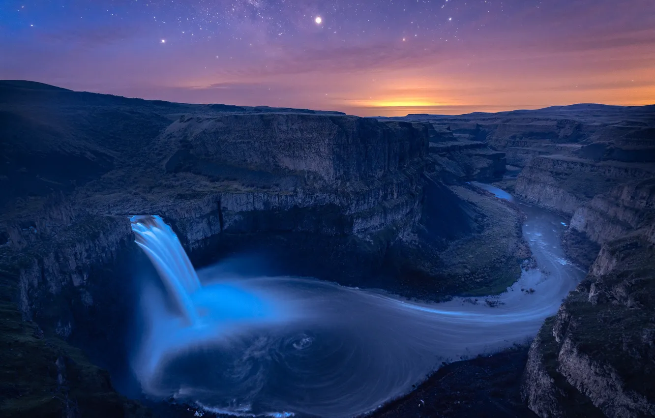 Photo wallpaper the sky, night, waterfall