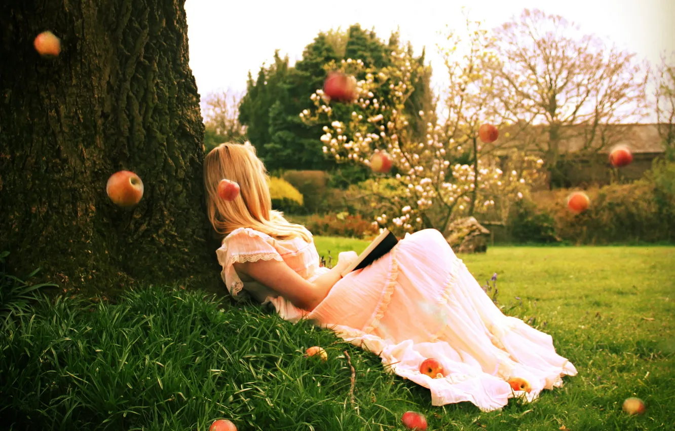 Photo wallpaper girl, mood, apples