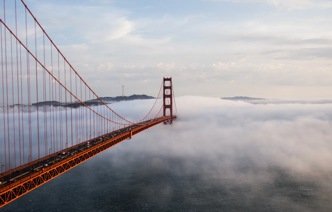 Photo wallpaper landscape, bridge, fog