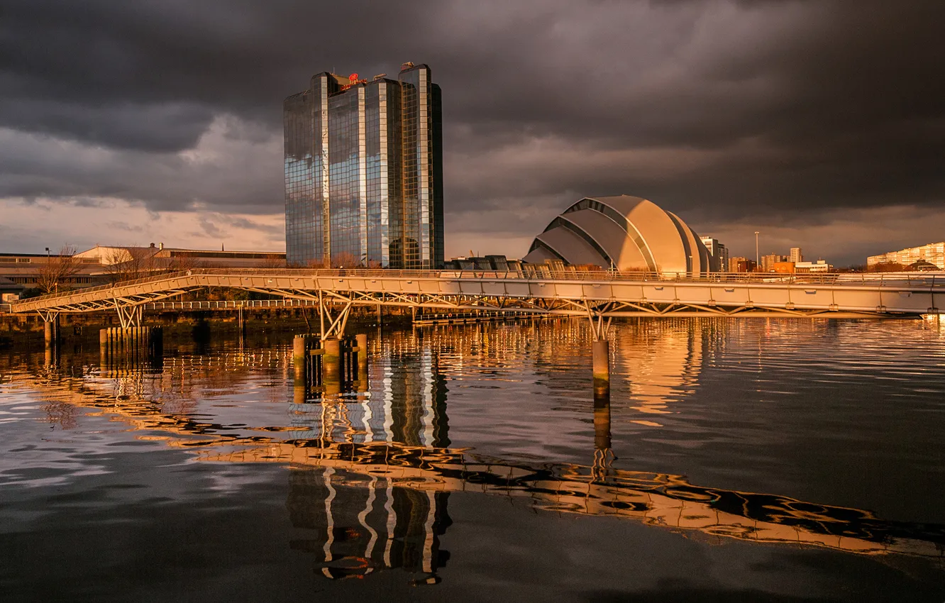 Photo wallpaper bridge, river, Scotland, Glasgow, the building of the SECC