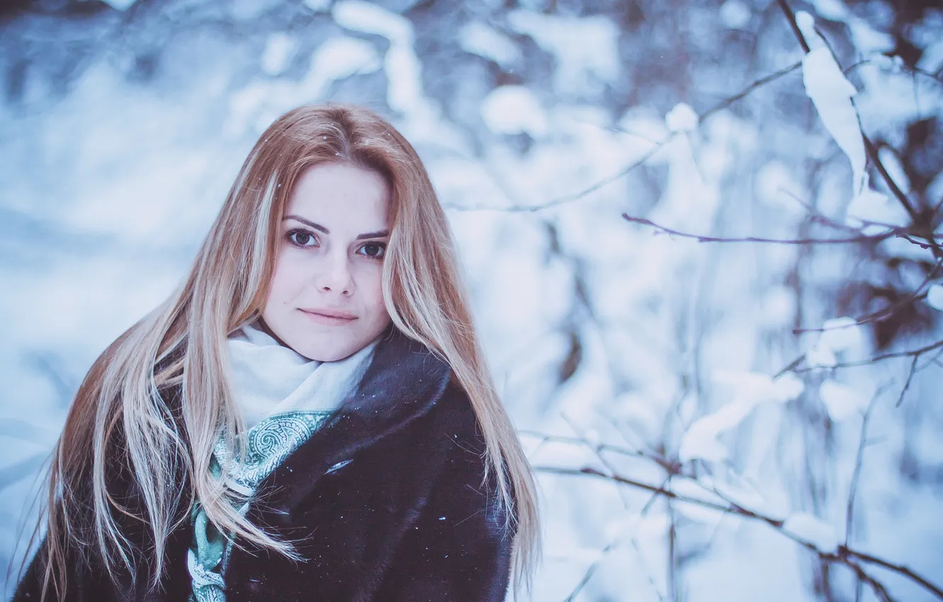 Photo wallpaper cold, eyes, Winter, Girl, Snow