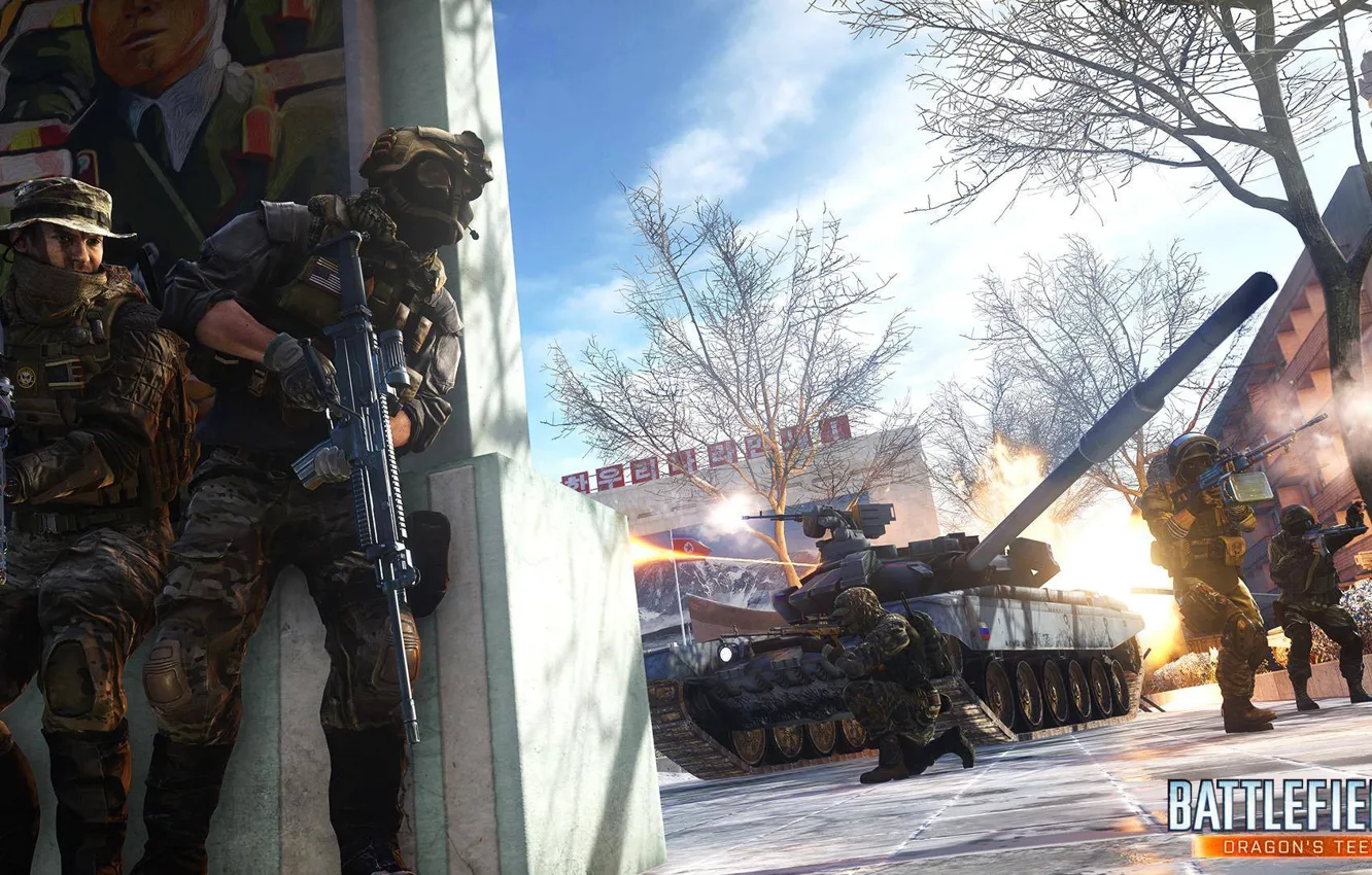 Photo wallpaper weapons, soldiers, tank, propaganda, DICE, Battlefield 4, Dragon’s Teeth