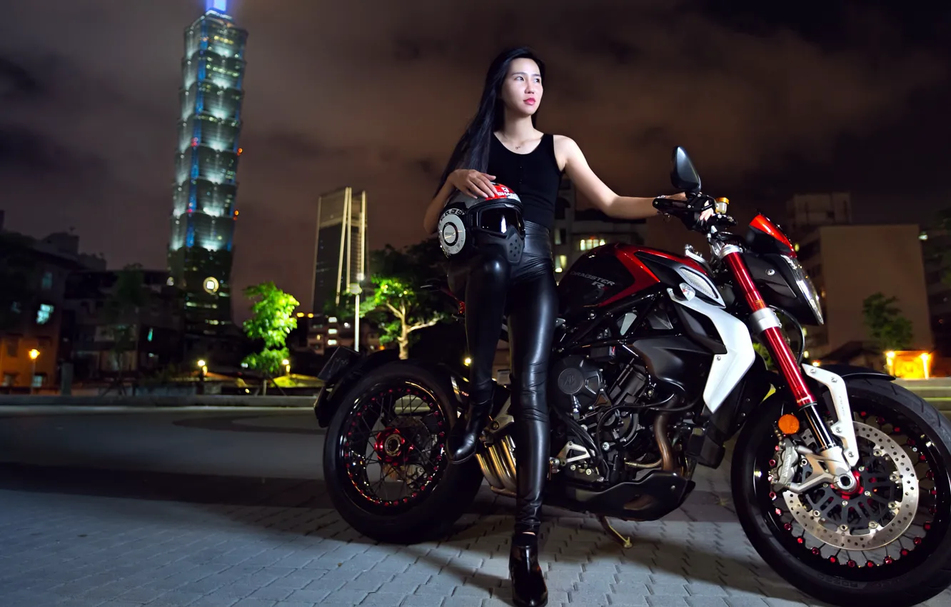 Photo wallpaper girl, motorcycle, Asian