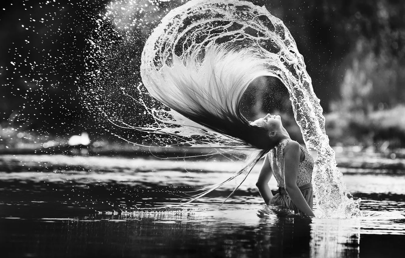 Photo wallpaper girl, squirt, hair, splash, stroke, in the water