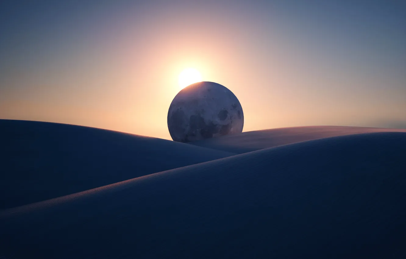 Photo wallpaper Wallpaper, the moon, desert, Microsoft, eclipse
