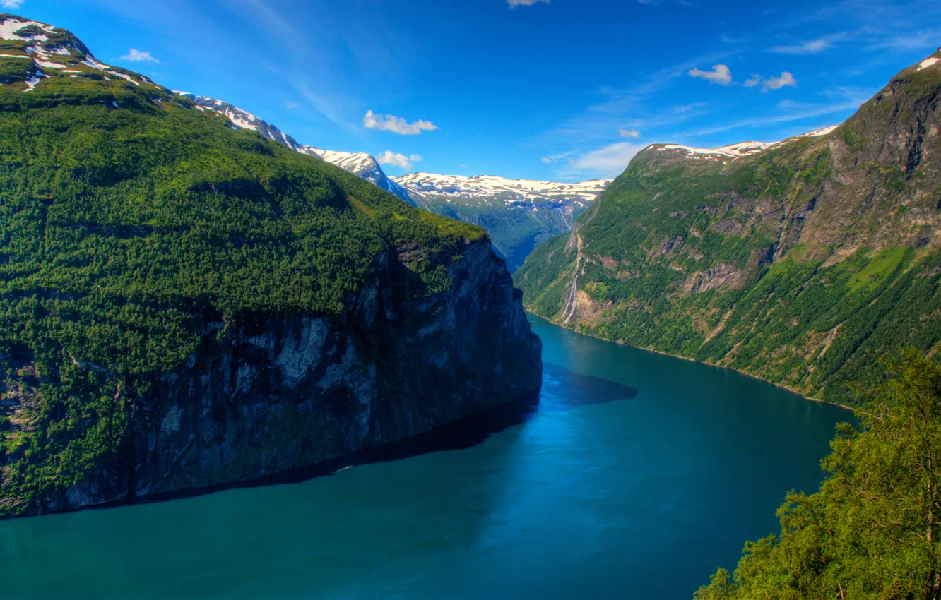 Photo wallpaper the sky, trees, mountains, rocks, Norway, Sunny, Norway, the fjord