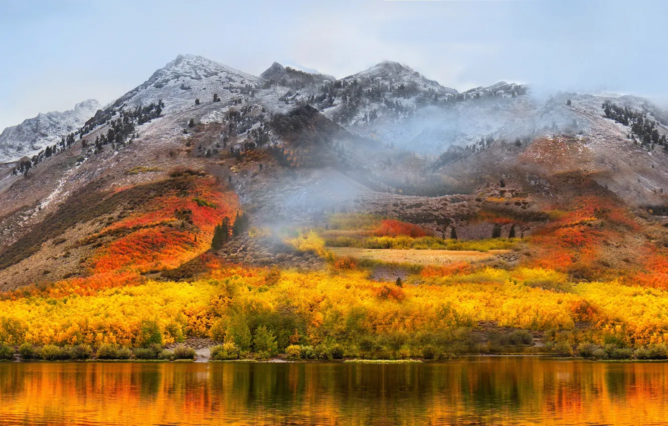 Photo wallpaper autumn, forest, mountains, lake