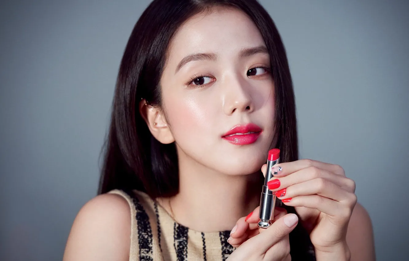 Photo wallpaper portrait, lipstick, Asian, beautiful girl, South Korean singer, BLACKPINK, BlackPink, Kim Jisoo