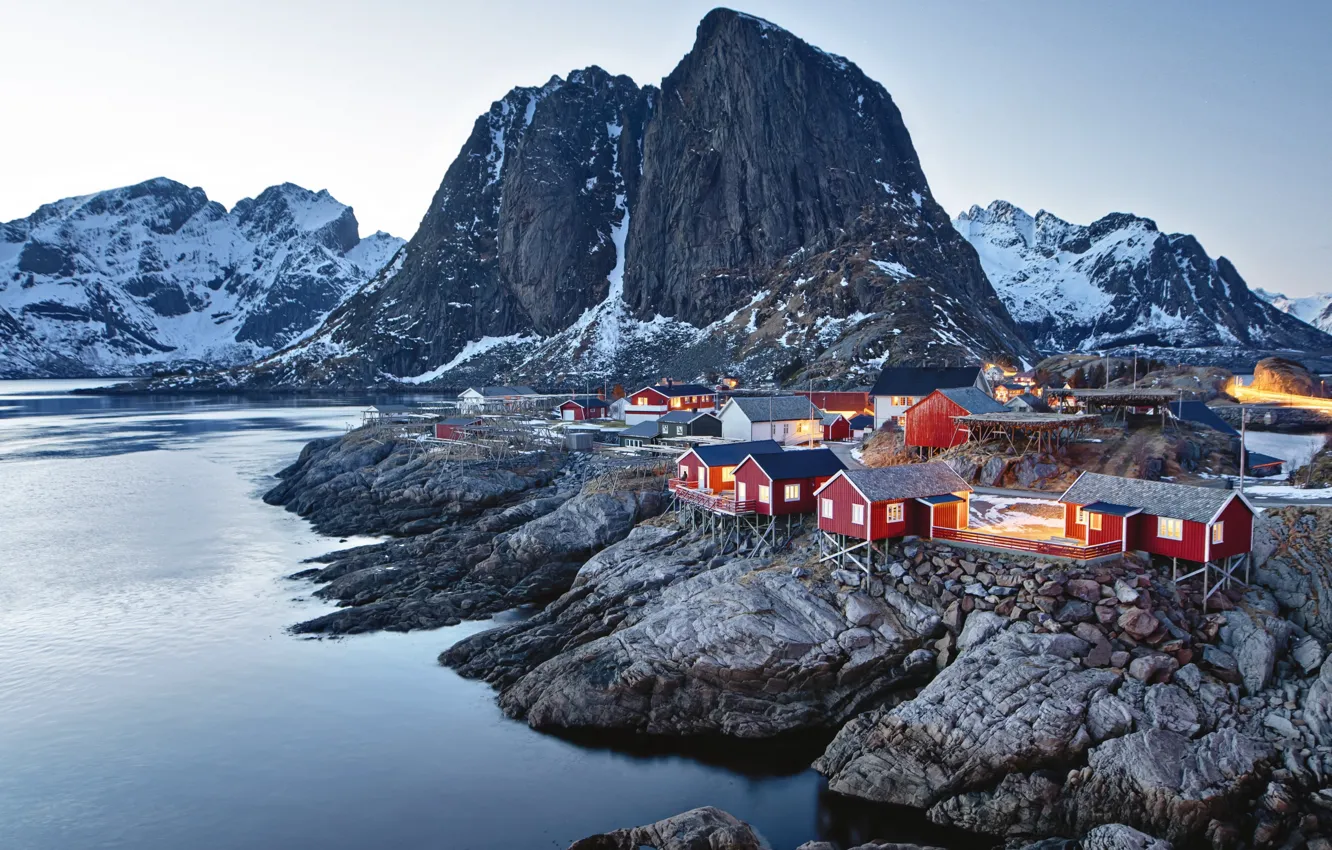 Photo wallpaper rocks, island, home, Norway, lofoten islands