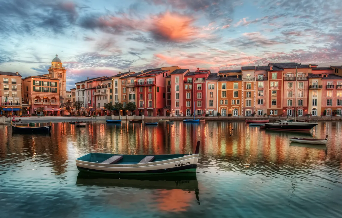 Photo wallpaper boat, building, the evening, FL, Orlando
