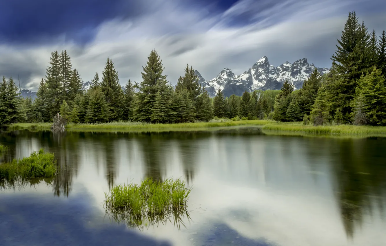 Photo wallpaper the sky, trees, landscape, lake, ate