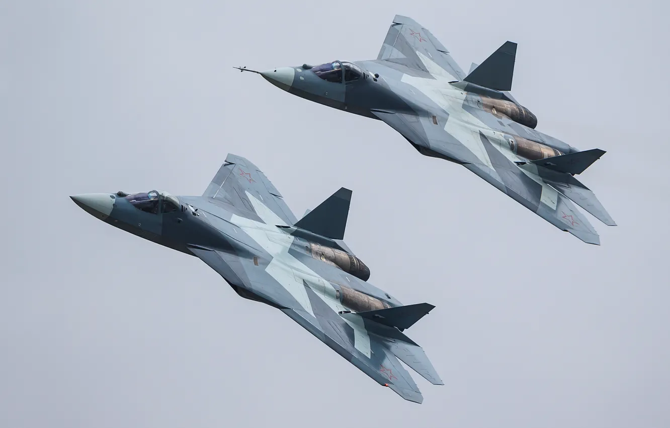 Photo wallpaper the sky, the plane, fighter, Multipurpose, fifth generation, supersonic, Vladislav Perminov, PAK FA T-50