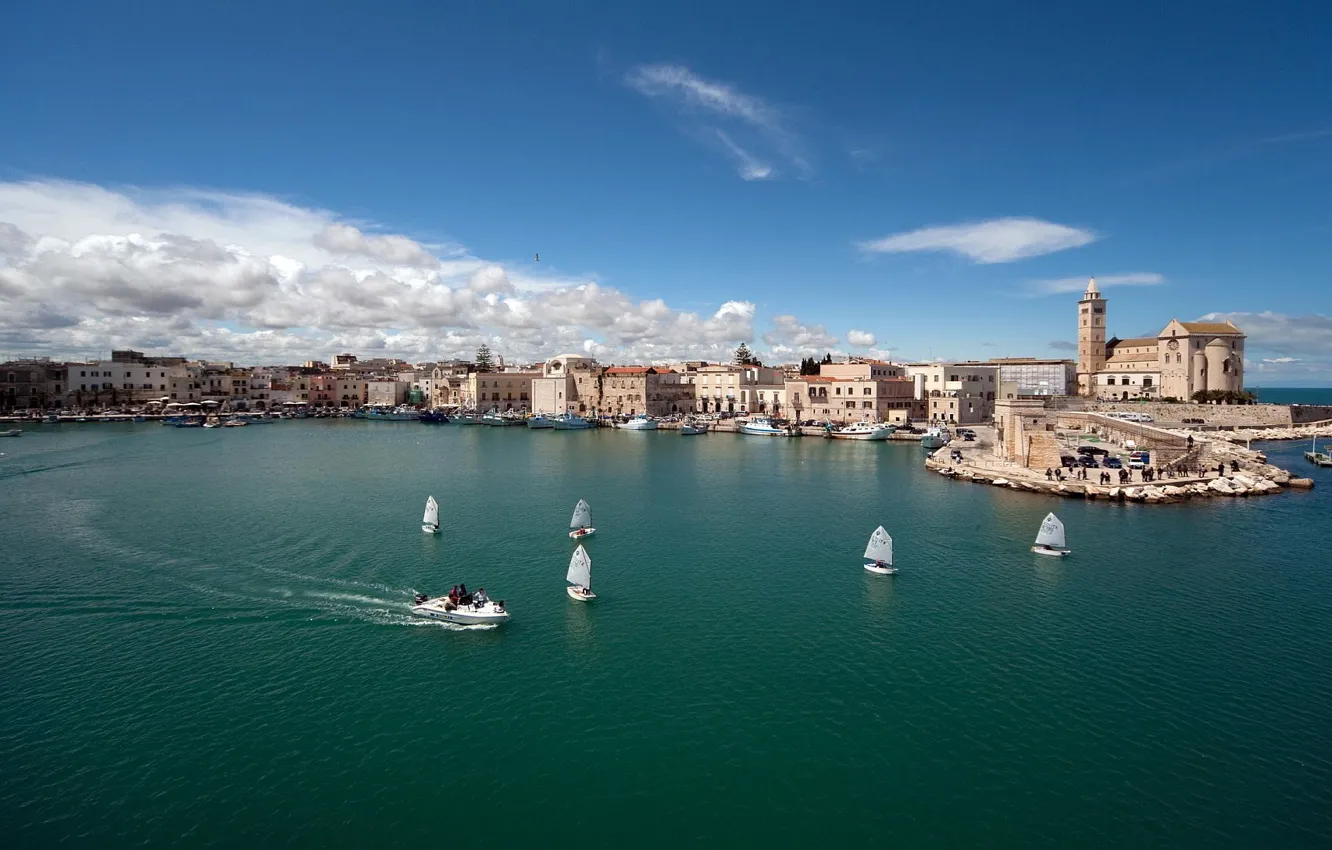Photo wallpaper sea, the city, Marina, boats, Italy, promenade, Italy, Puglia