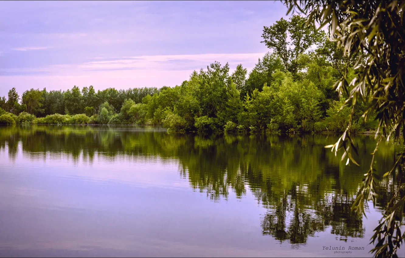 Photo wallpaper the sky, leaves, water, clouds, trees, nature, reflection, river