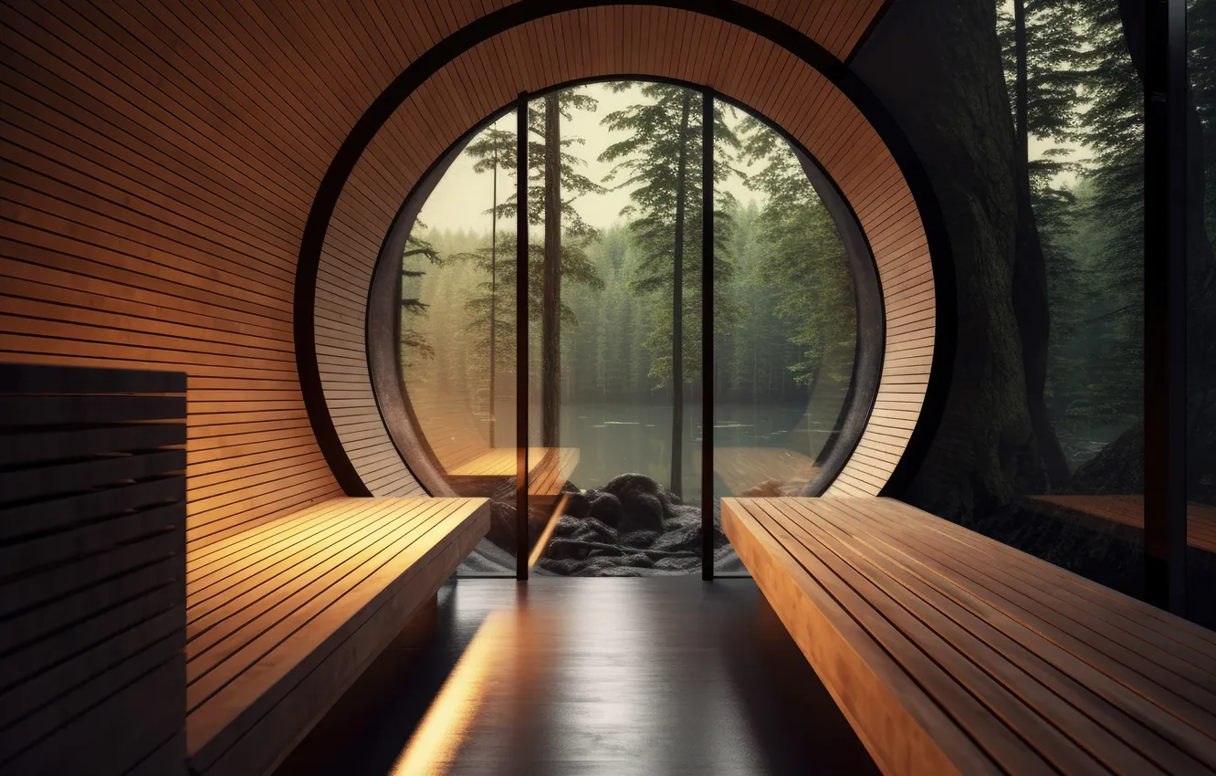 Photo wallpaper wood, view, window, room, Reception